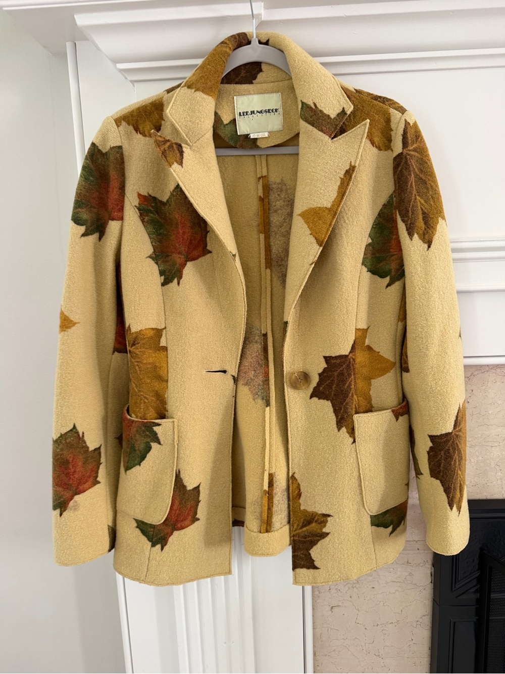 Beige Leaf Print Wool Fall Autumn Blazer Jacket